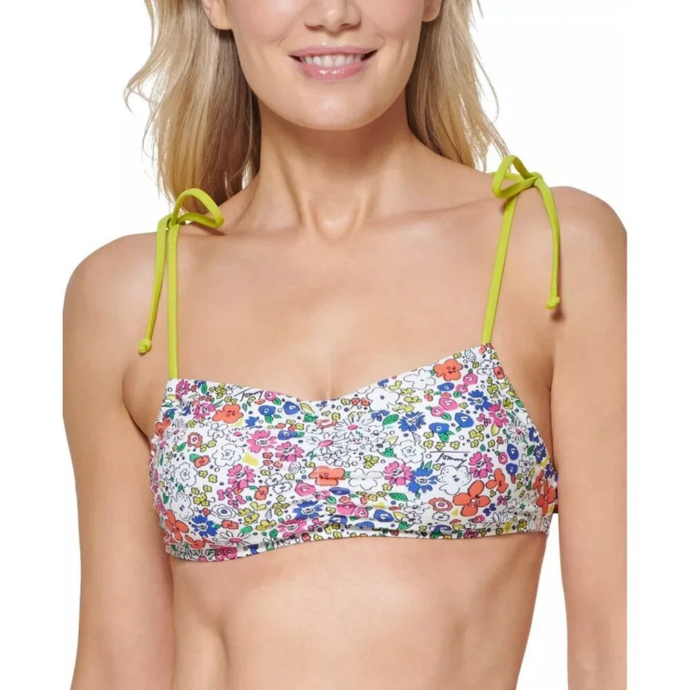 Tommy Hilfiger Womens Large Tie-Strap Floral Print Bralette Bikini Top $78 1953